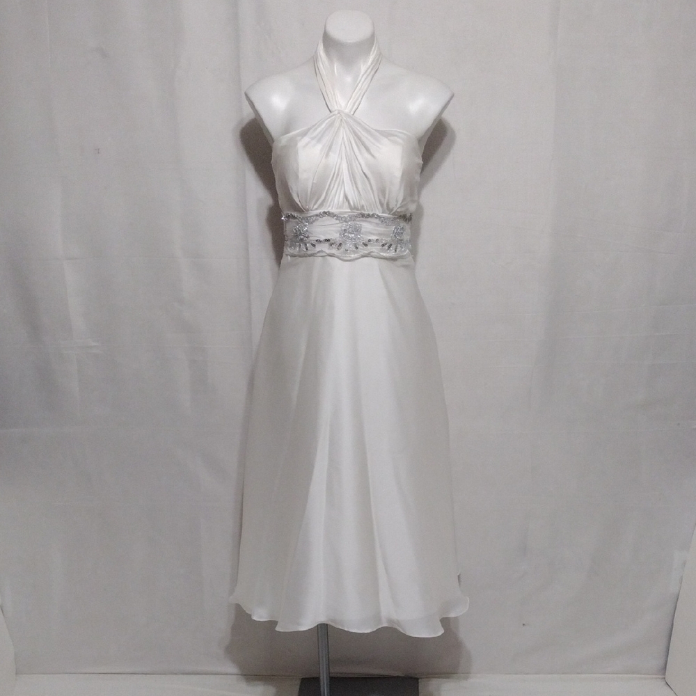 Dere Kiang White Satin Halter Wedding Dress Size 10 Sequin Lace Bridal Gown